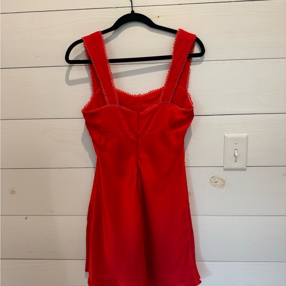 Hello Molly Red Mini Dress with Floral Lace - Picture 2 of 4